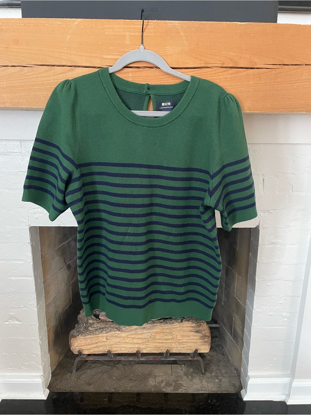 Anthropologie Maeve Green and Navy Striped Crew Neck Sweater Plus Size XL Top